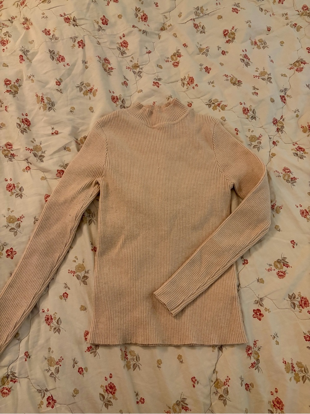 Ribbed Mock Neck Women's Sweater in Light Beige